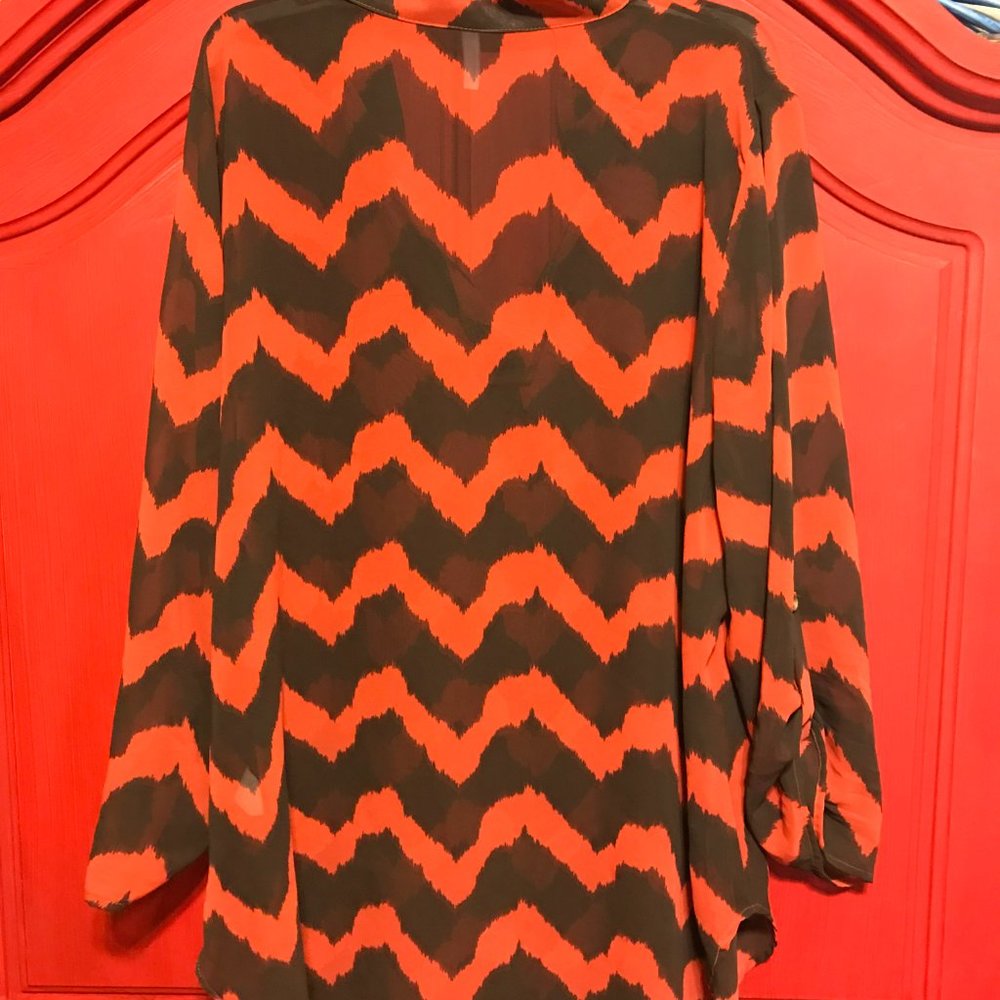 Auditions sheer long sleeve cover top blouse black rust zigzag stripes size 3XL - Picture 6 of 6